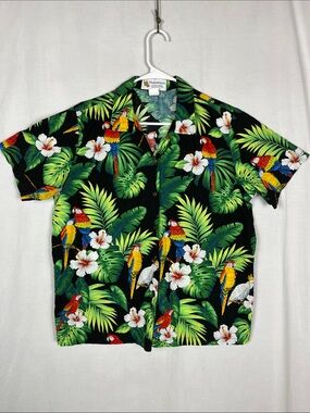 Vintage Alohawears 1990s Tropical Parrot Made in Hawaii Cotton Button Down Shirt